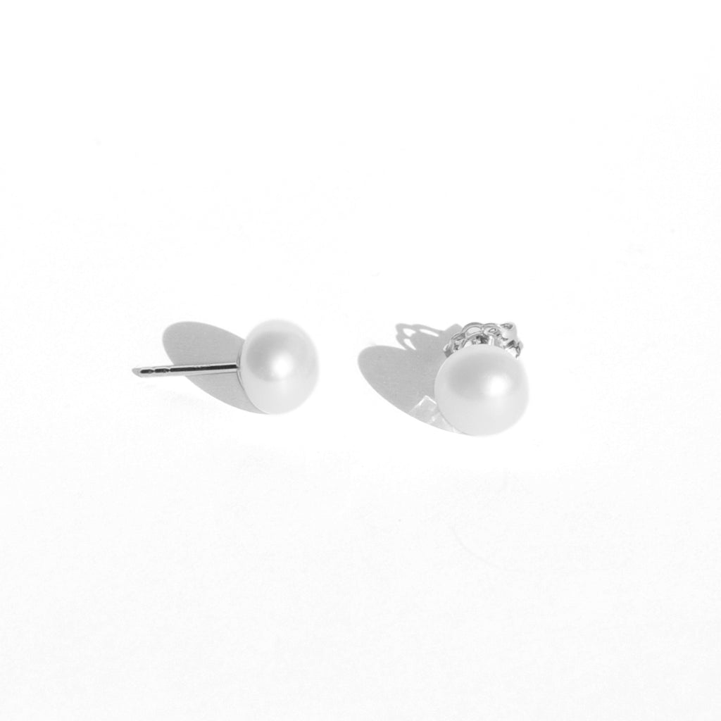 Süsswasser Perlen Ohrstecker | Stecker Silber rhodiniert | Süsswasser Perlen weiss Button
