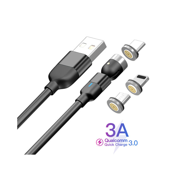 Quick Charge 3.0 | Magnetisches 3 in 1 USB-Ladekabel | 1 m | 540° Rotation | Black
