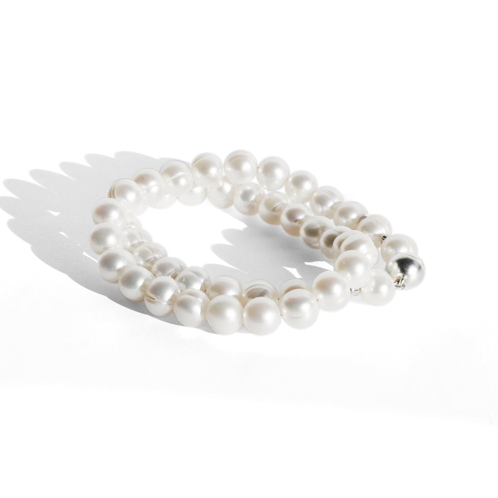 Süsswasser Perlen Halskette | Collier | 45 cm | Weiss | Perlen rund auf Draht | 8,5 - 8,9 mm | Magnetverschluss
