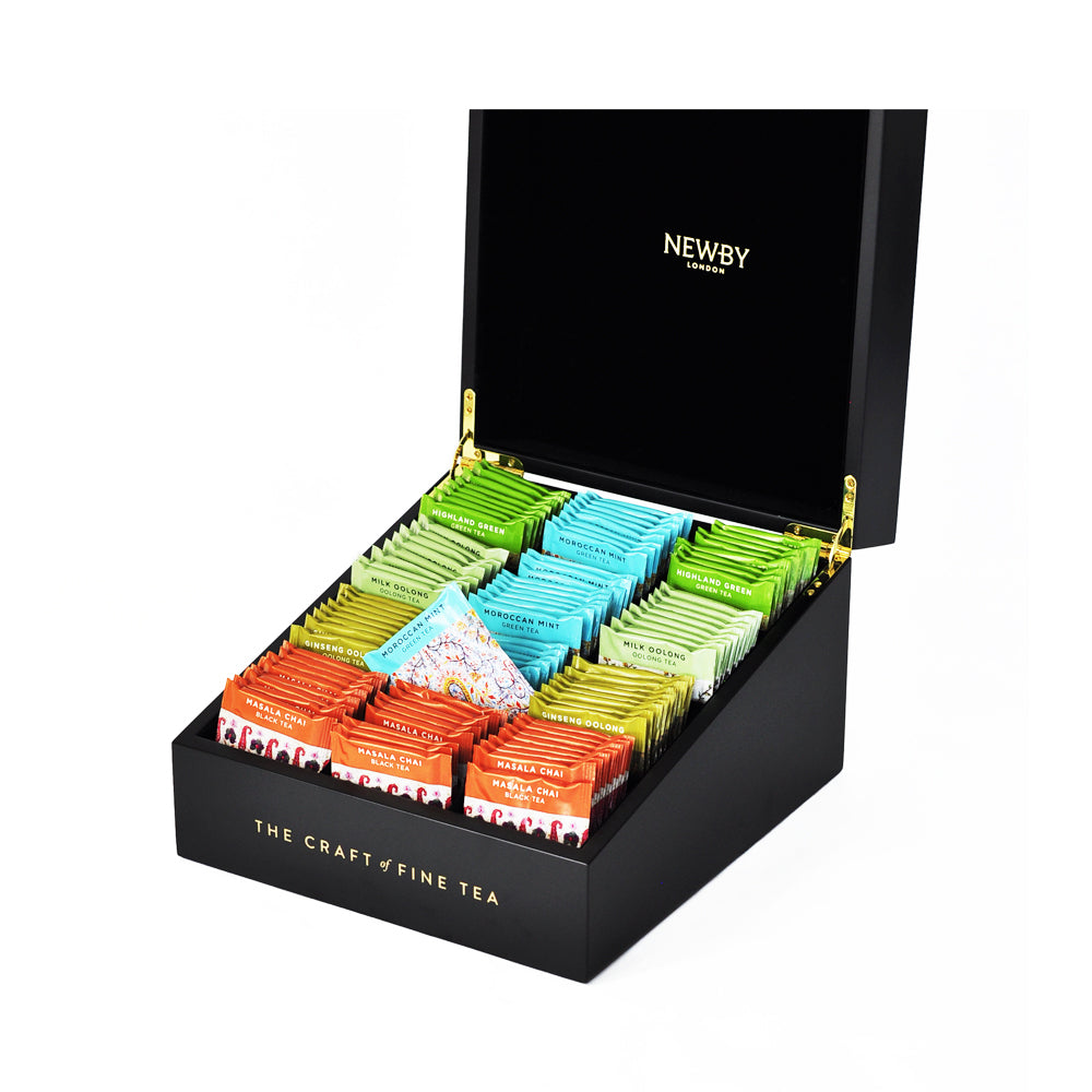 Tee in Holz-Präsentationsbox | Grösse L | 78 Newby Classic Tea Bags | 12 Fächer